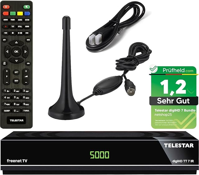 Pack de receptor DVB-T2 Telestar con antena y cable HDMI