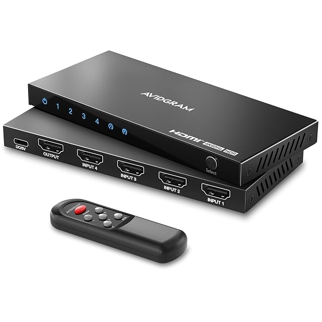 Conmutador HDMI 2.0b de 4 puertos AVIDGRAM con mando de infrarrojos