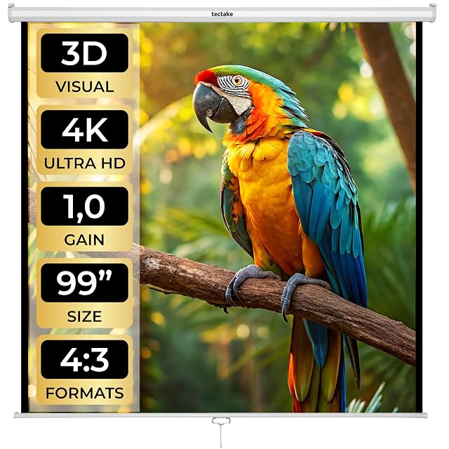 Pantalla de proyección enrollable tectake para montaje en techo o pared