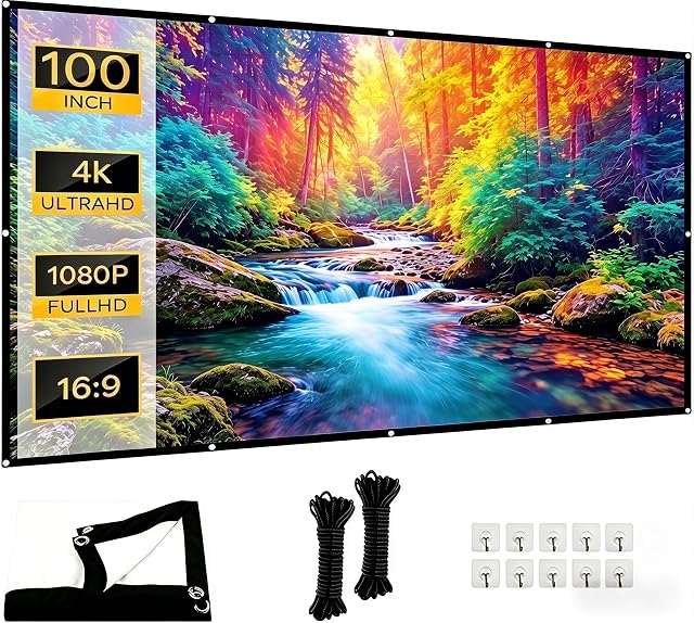 Pantalla de proyección plegable de exterior GETRWLBN de 100 pulgadas