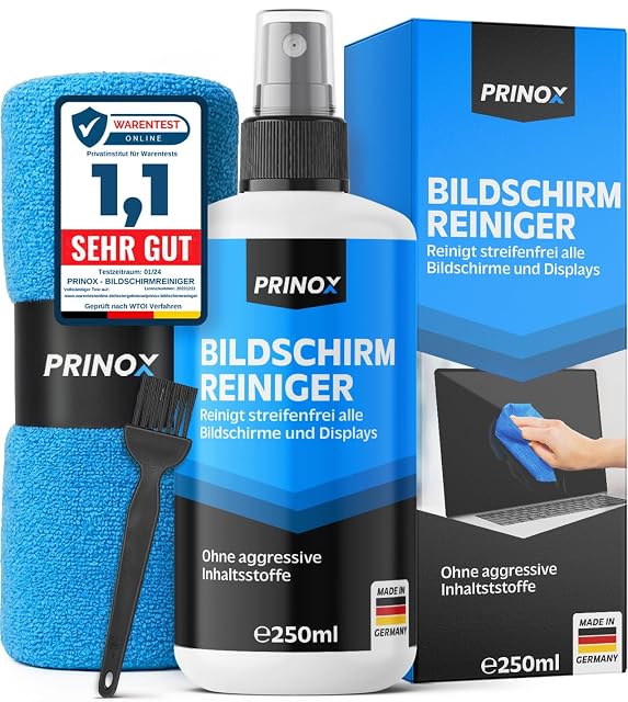 Conjunto de limpieza de pantallas Prinox XXL con spray, paño y cepillo