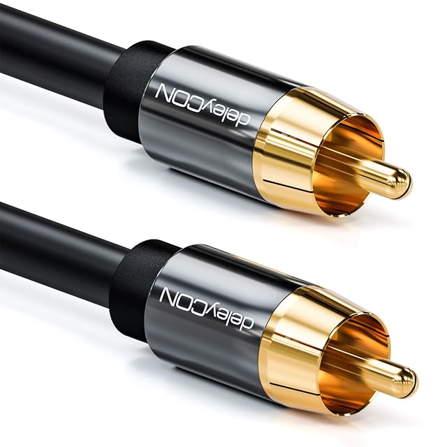 Cable de subwoofer RCA apantallado deleyCON con conectores dorados