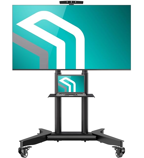 Soporte móvil para televisor ONKRON con ruedas engomadas y estante para equipo